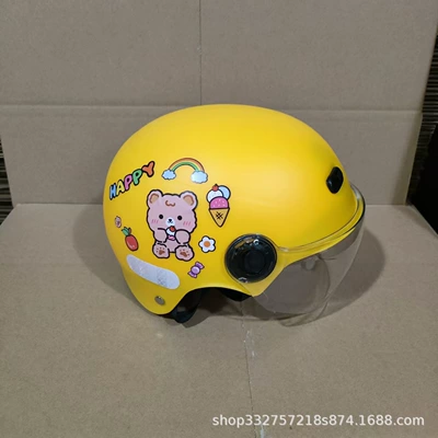 children's helmet electric motorcycle four seasons | Motosiklet kaskı (dəbilqə) - yellow-cake-bear-transparent-mirror-3c-certified-1-6-years-old-j02