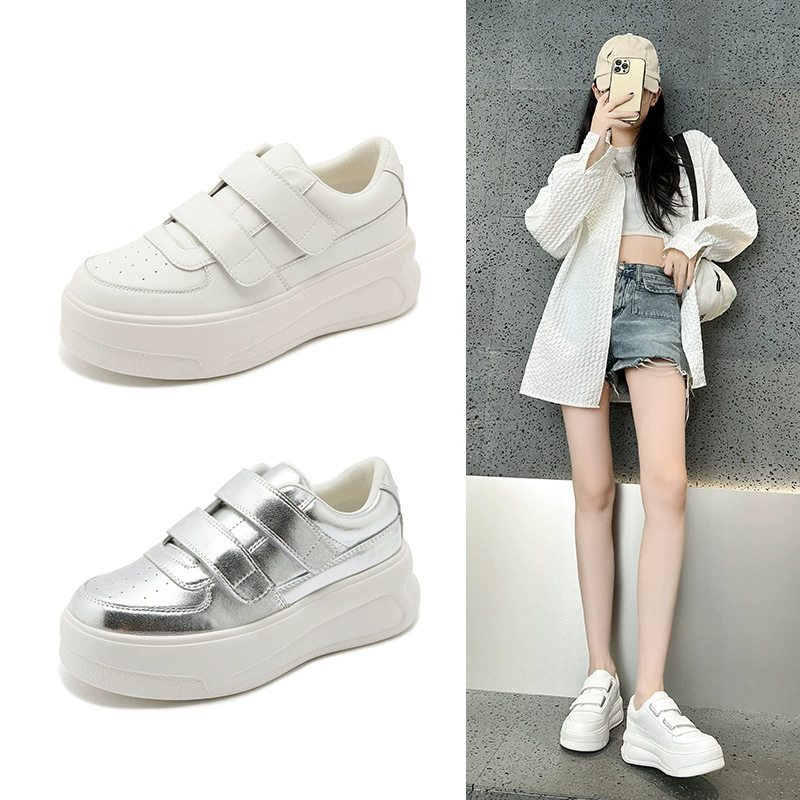 Увеличение маленьких белых туфель женские 2024 новые летние кожаные дышащие сетки кексы повседневные туфли