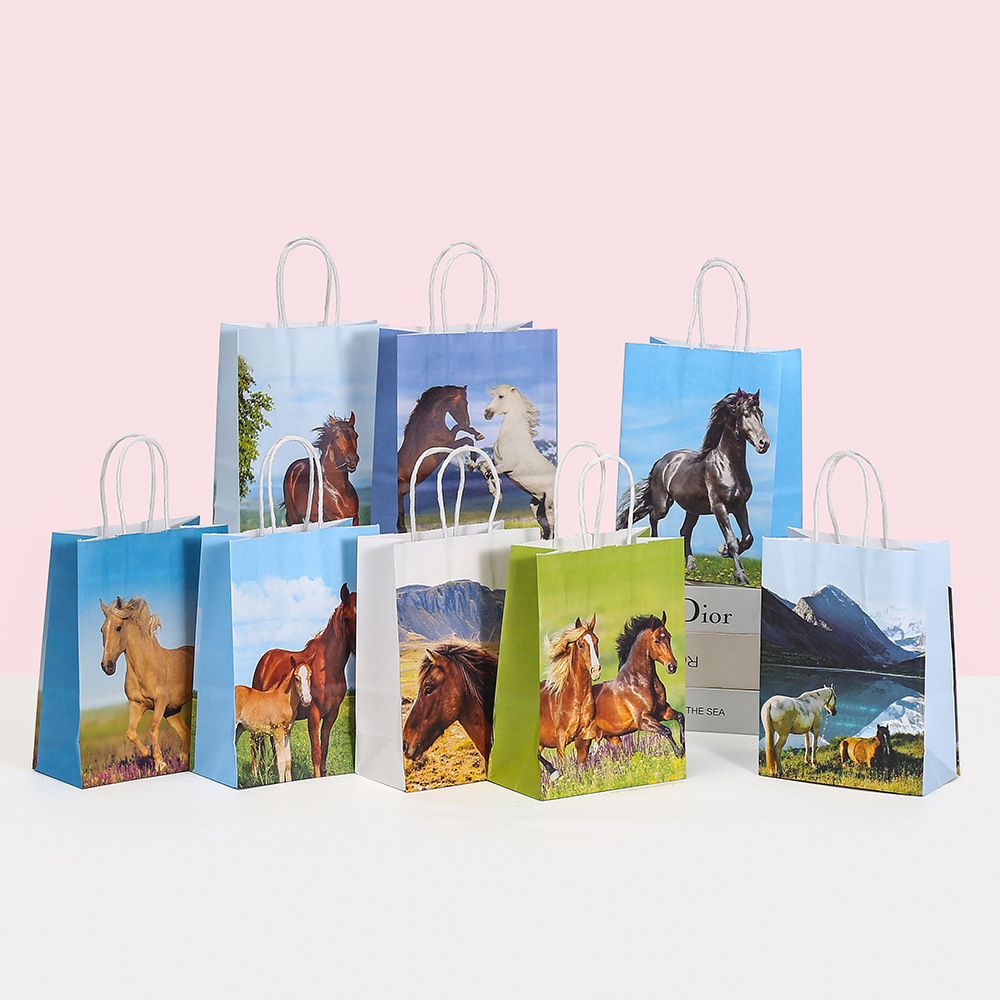 派对手提袋牛皮纸袋批发德比日礼品袋商场购物袋印花赛马礼品袋