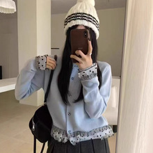 蕾丝花边设计感短款针织开衫毛衣外套女秋冬外搭小众不撞款上衣潮