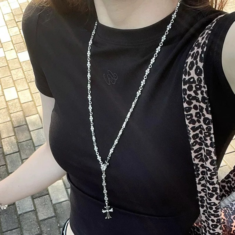 十字架流苏长款个性街头嘻哈ins原宿风伸缩项链男女情侣毛衣链潮|undefined