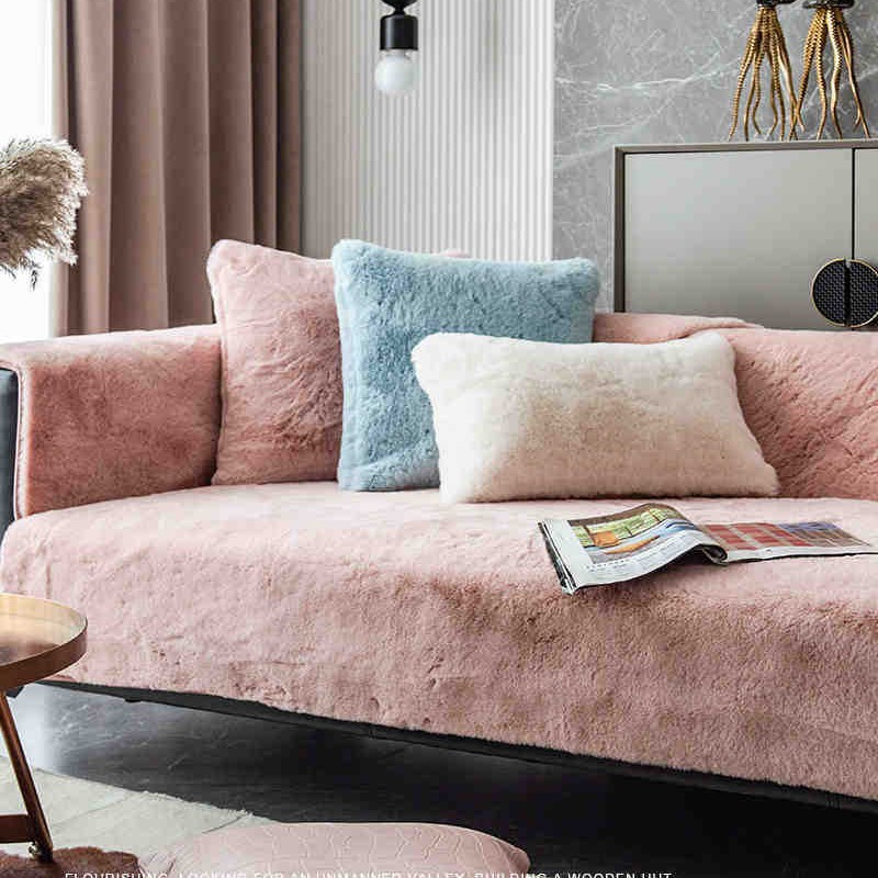 Sofá cubierta cuatro estaciones general imitación de conejo cojín antideslizante para el hogar fácil de cuidar toalla de sofá otoño y invierno cojín de sofá sala de estar