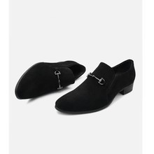 秋冬新款时尚反绒皮鞋男士一脚蹬金属扣头皮鞋男磨砂皮真皮皮鞋