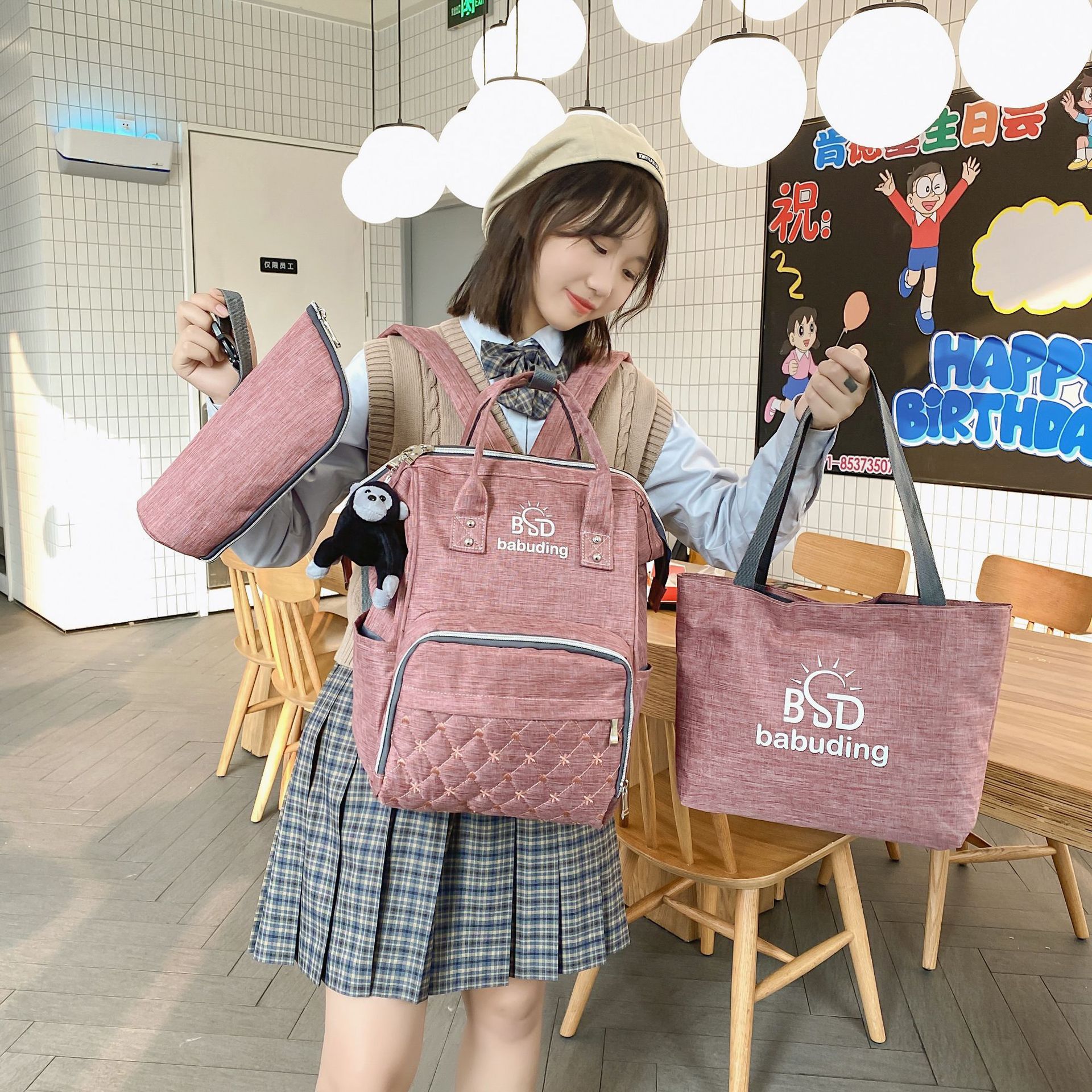 Foreign trade large-capacity mother bag three-piece mother bag set combination multi-use Fashion shoulder anti-splashing mummy bag