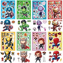 8张美国动漫漫威跨境儿童益智换脸DIY游戏装饰亲子互动防水贴画