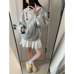 早秋韩系灰色连帽卫衣外套女秋季2025新款小个子巨好看宽松上衣