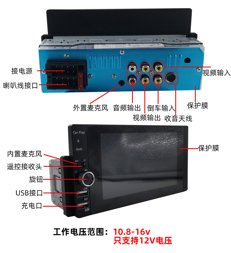 5.5inch Single-Chip Built-In Carplay Mobile Phone Connectivity Car Bluetooth Reversing Camera Android Mp5 Player