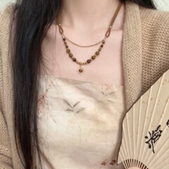美ラードの太陽の花のペンダントのネックレスの女性の復古的な個性の虎の目の石の数珠の毛の服の鎖の小さい大衆は鎖の鎖を合わせます。