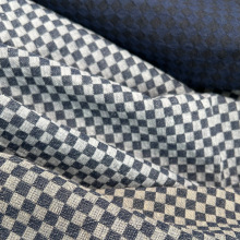 现货供应麻色织提花格子棉麻面料混纺秋冬季爆款舒适麻棉混纺