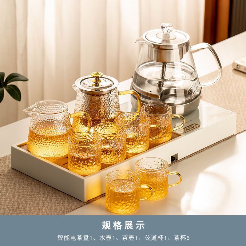 질리다 백대나무 차 트레이 김 뚜껑이 달린 찻주전자 우아한 8종 세트