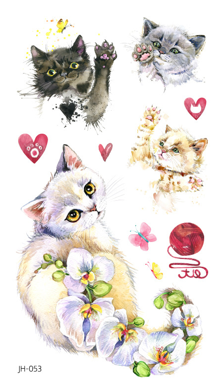 Protección del medio ambiente a prueba de agua sudor desechable lindo gato divertido tatuaje pegatinas cicatriz personalizada cubriendo fresco hombres y mujeres tatuaje