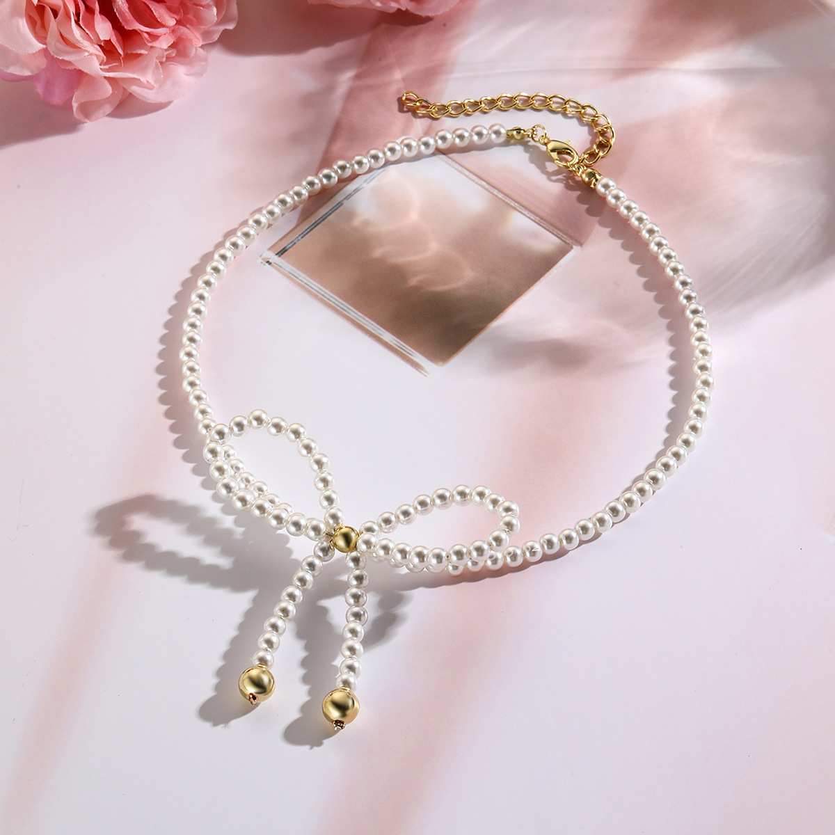 Südkorea Dongdaemun einfache exquisite vielseitige Kristall Perle Ballett Stil Perlen Bogen Halskette Schlüsselbein Kette Halskette_voghion.com