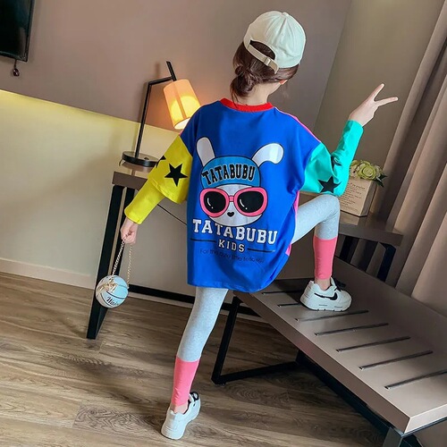 Girls T-shirt skirt spring and autumn new skirt Korean style middle and large children primary and secondary school students sportswear children's casual sweatshirt skirt