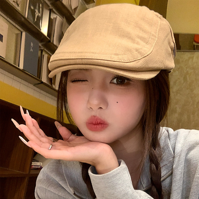 日系复古文艺前进帽女2025新款休闲气质百搭报童帽显脸小贝雷帽子|undefined
