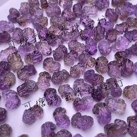 天然紫黄晶金钱弯头貔貅小雕件D l Y配饰配件打孔链手链紫黄水晶