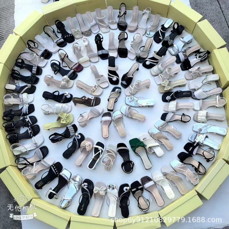 Transparent Crystal Heel High Heel Sandals New Sweet Thick Heel Square Toe Open Toe Bow Low Heel Slippers Heel