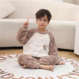 男童睡衣秋冬季法兰绒2025新款儿童家居服套装宝宝男孩女孩现货棉