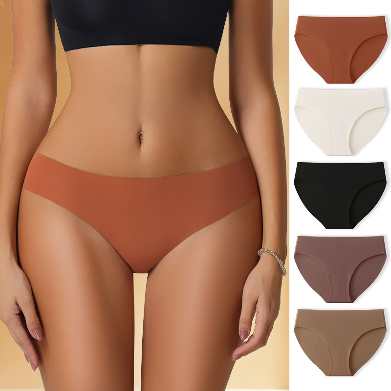 New European and American Seamless Ice Silk Underwear for Women, Low-Waist Large Size Briefs, Breathable and Quick-Drying Yoga Sports Underwear for Women