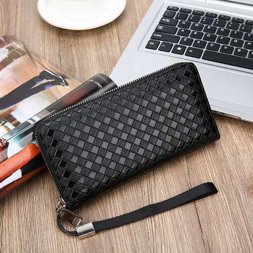 New Men's Long Wallet Woven Fashion Casual Handbag Phone Bag Youth Large Capacity Money Clip Zipper Bag
