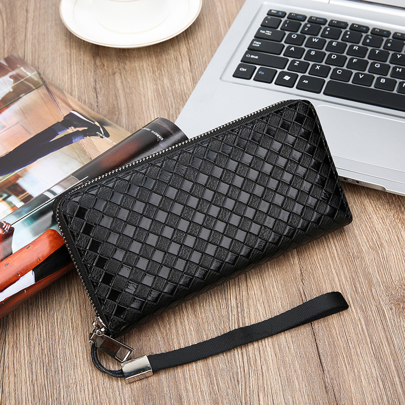 New Wallet Men's Long Woven Fashion Casual Hand Bag Mobile Phone Bag Youth Large Capacity Wallet Zipper Bag