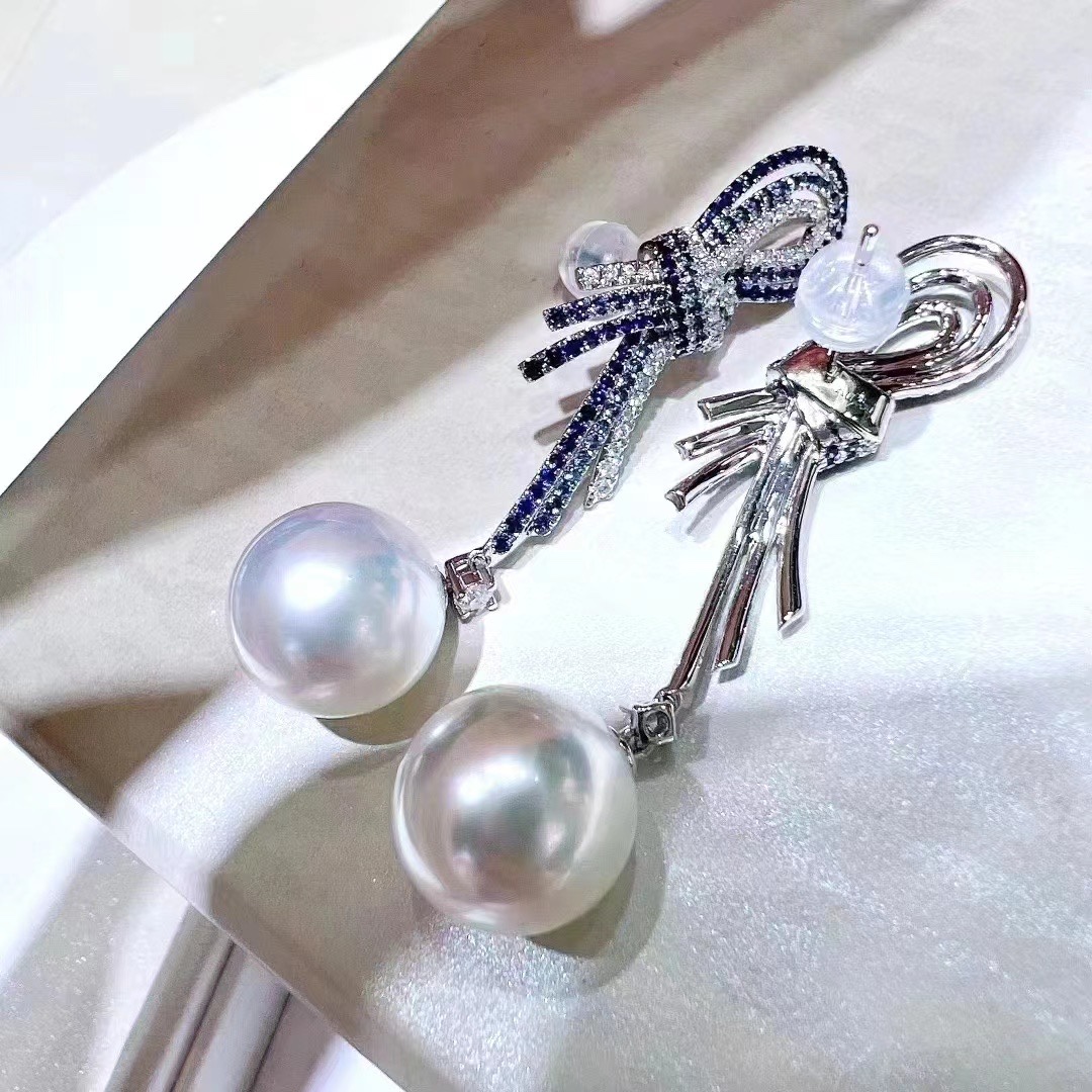 Factory direct DIY pearl accessories luxury Blue treasure earrings Seiko S925 sterling silver semi-finished products empty tow batch