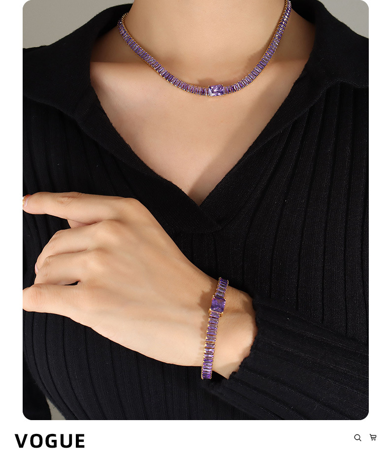 Fashion Solid Color Titanium Steel Plating Inlay Zircon Bracelets Necklace 1 Piece