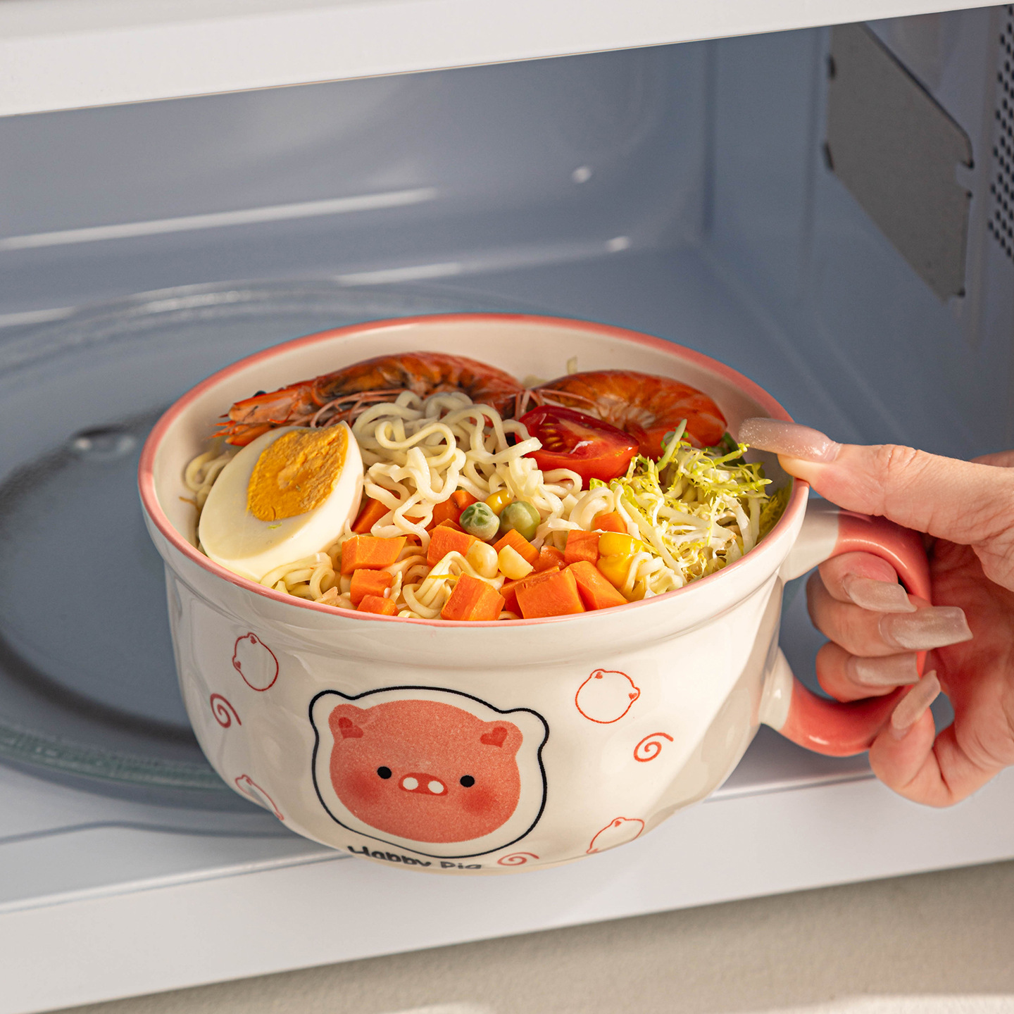 Caricatura encantadora cerdo bol de fideos de bol de arroz de cerámica doméstica de alto valor nuevo esmalte de platos de platos de color set al por mayor