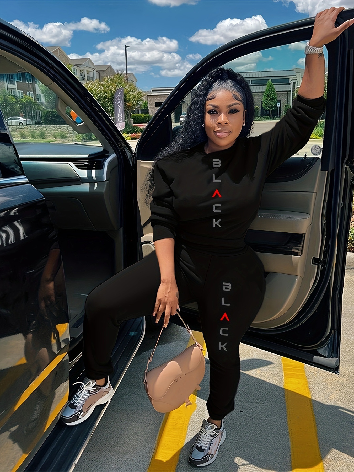 Women's Clothing Women's Fleece Lined Sweatshirt Set Style Two Piece Crew Neck Casual Printed Sweatshirt_ecoleips.com