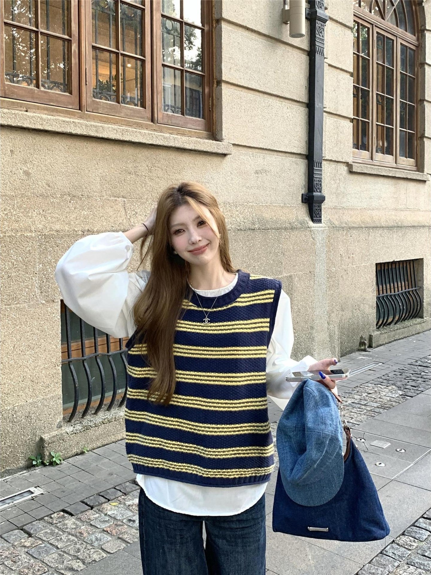条纹外搭针织衫背心马甲女2025新款秋装甜美法式叠穿宽松无袖毛衣