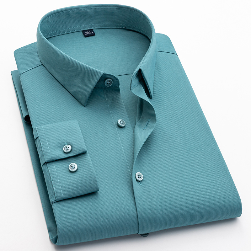 LOGO personalizado camisa de fibra de bambú para hombre elástico de mangas largas sin planchado delgado color sólido versátil ropa de hombre de negocios transpirable