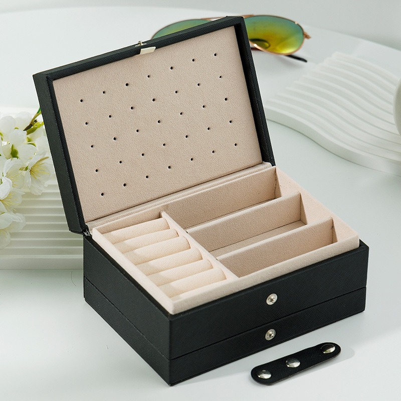Caja de joyería pequeña portátil, caja de almacenamiento de joyas de tres capas, caja de joyería, caja para collares, caja para anillos, caja para pendientes, caja multifuncional image 7