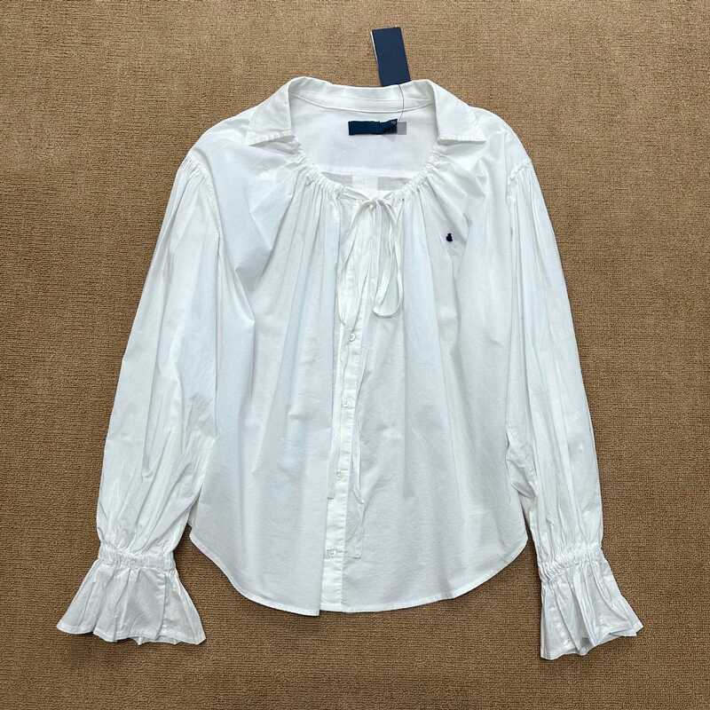 High-End Version / Embroidered Pony Design Court-Style Shirt with Drawstring Collar and Long Sleeves, New Summer Style Women's Shirt