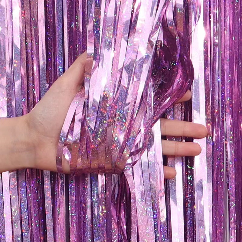 Cortina de seda láser al por mayor colorida decoración de luz brillante fiesta día de los niños casa de boda cumpleaños decoración de cortina de puerta
