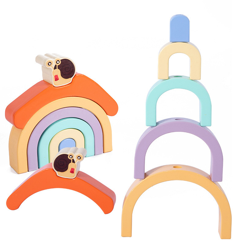 Weiwei Tiger Caracol de madera Trazador de caracoles para bebés Puzzle Apilamiento Arcoíris Carrito de construcción Amazon Venta caliente Juguetes de educación temprana