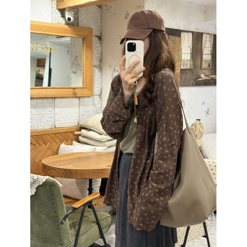复古设计感毛衣开衫外套女秋冬韩系穿搭宽松显瘦中长款遮屁股上衣|undefined