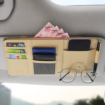 Car Sun Visor Storage Clip Car Glasses Clip/Bill Clip - beige-with-zipper