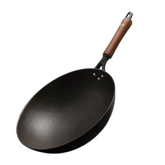 2F江油三代平底老式鐵鍋燃氣灶家用不粘鍋電磁爐無塗層生鐵炒鍋