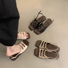 时装凉鞋女夏季2024新款复古法式仙女风沙滩海边旅游软平底罗马鞋