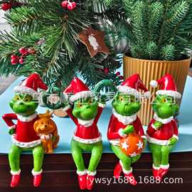 跨境新款绿毛怪格林奇圣诞节装饰摆件卡通人物树脂工艺品趣味摆件