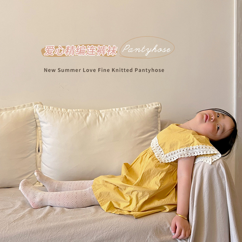 1151 Children's Socks Wholesale 2024 Summer Thin Little Love Fine Knitted Pantyhose Mesh Children's Pantyhose Women