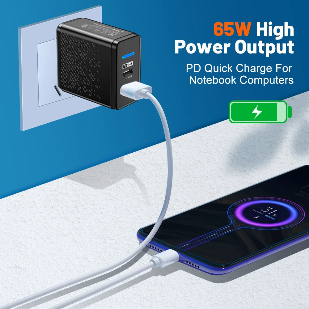 Нитридный адаптер GAN стандарт PD65W быстрая зарядка головка QC3.0 зарядное устройство США Европейский и британский стандарт компьютер ноутбук адаптер