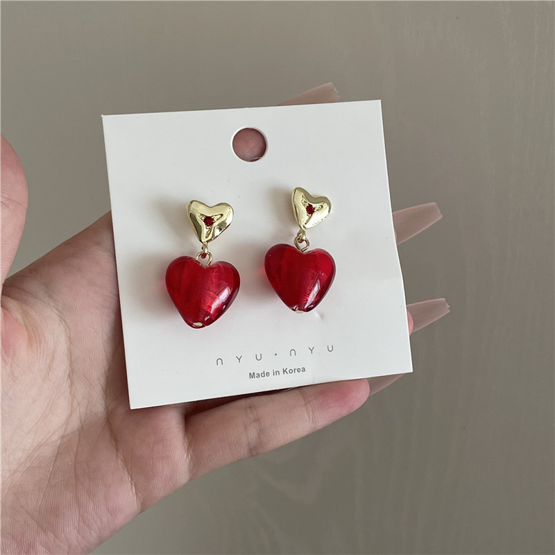 French retro cherry red heart diamond niche design temperament wild fashion earringspicture5