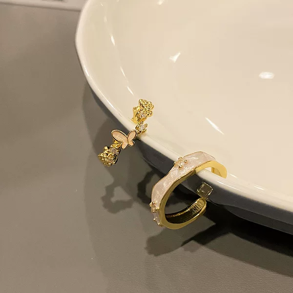 Korean French Style Fairy Style Small Flower Ring Ring for Women's Niche Unique Fashion All-match Elegant Butterfly Accessories Ring