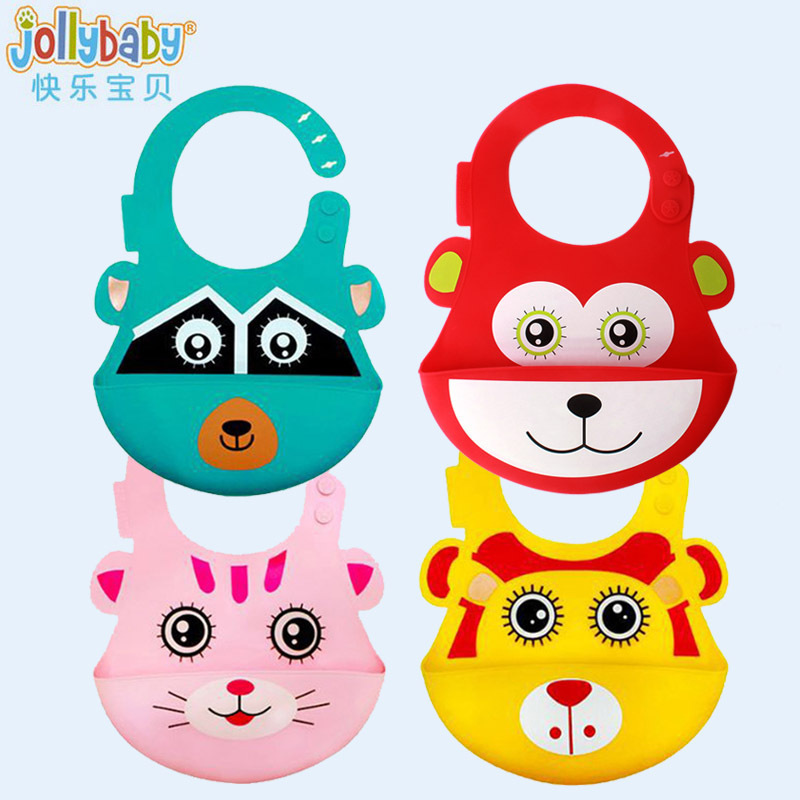 Jollybaby silicona animal babero tridimensional bebé babero alimentación babero ajustable anti-sucio niños babero