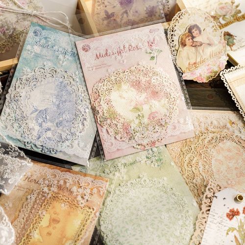 Mo Mo Lace Paper Flowers Blooming Period Series Hollow Retro Floral Handbook Decoration Material Stickers 10 Pieces
