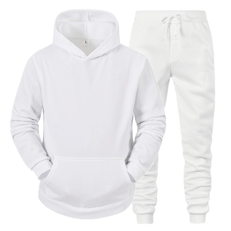 Gerade Hoodie Glatte Platte Einfarbig Pullover Sport 2 Stück Set Herbst und Winter Fleece_voghion.com