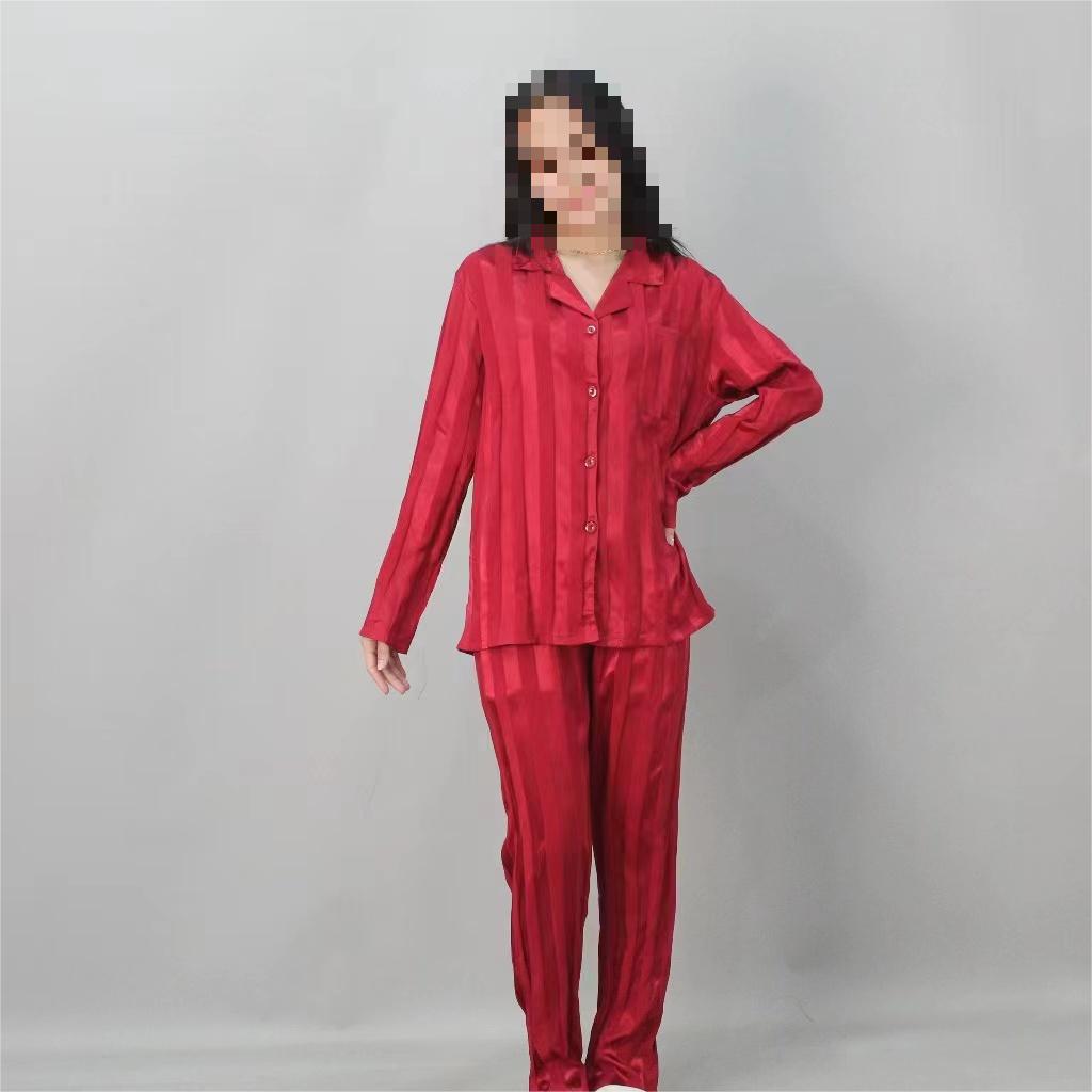 Pijamas de mujer primavera y otoño cardigan de manga larga de seda de hielo ropa para el hogar traje de dos piezas de seda artificial con cuello en v simple se puede usar fuera del verano