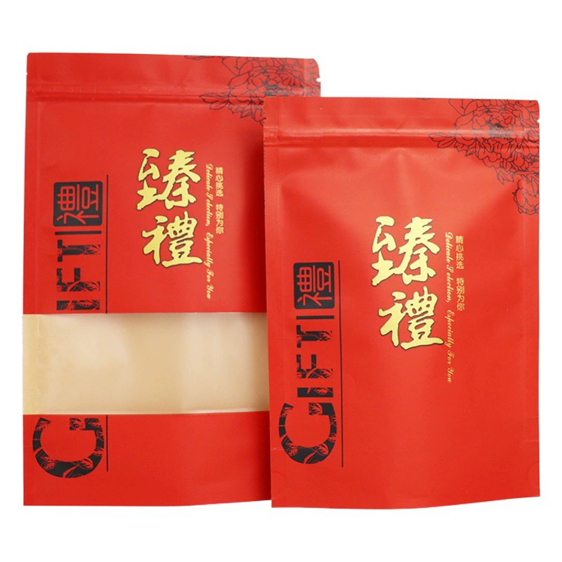 Сумка закуски гайки конфеты подарочной сумки крафт-бумаги Молнии отверстия окна Нового Года красная Праздничная Само-запечатывания упаковывая