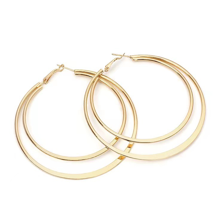 1 Paire Vêtement De Rue Double Anneau Couleur Unie Placage Acier Inoxydable Boucles D'oreilles Cerceau display picture 5