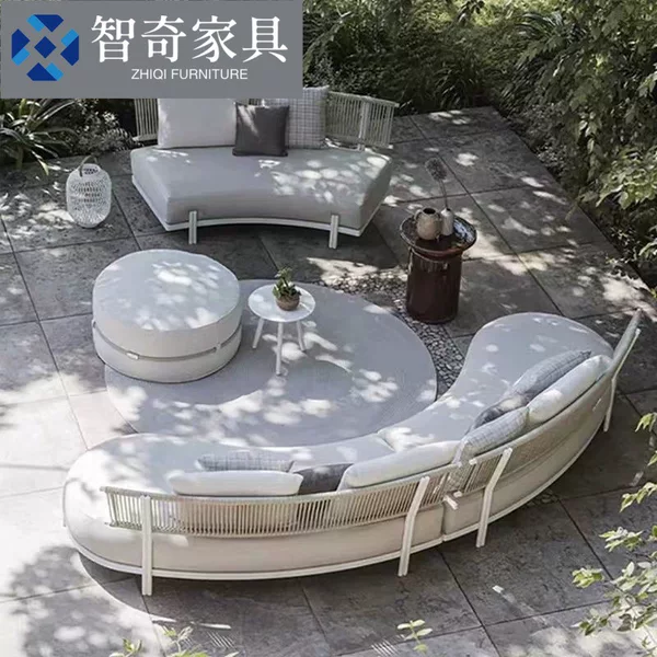 Curved Outdoor Sofa Hotel Villa Open-Air Courtyard Waterproof, Rust-Proof and Oxidation-Proof Ollie Drawstring Sofa Combination